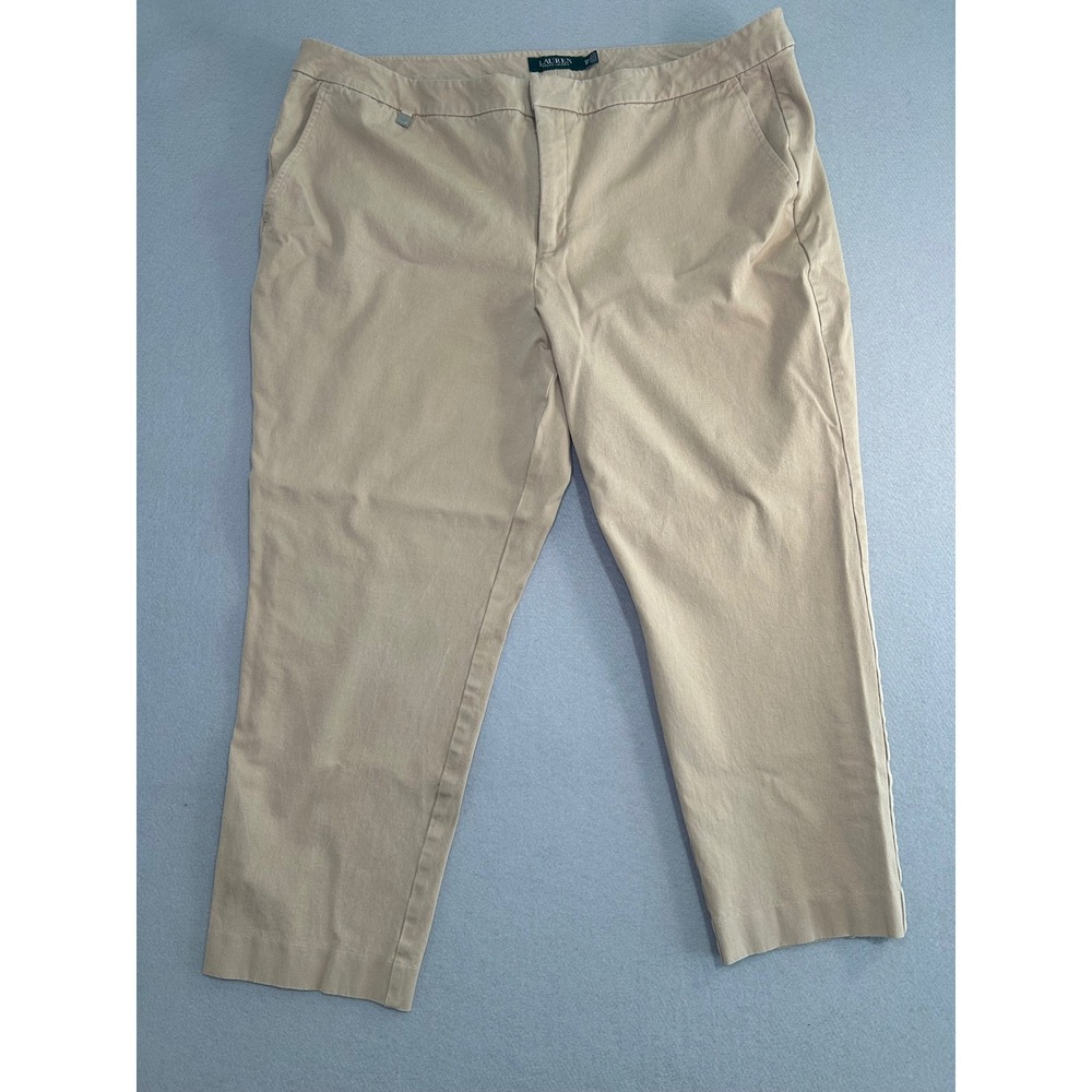 Lauren Ralph Lauren Pants Women 18W Tan Khaki Stretch Cotton Ankle Trousers